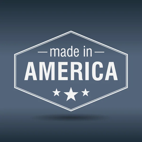 Made in America hexagonal white vintage label — Stock Vector