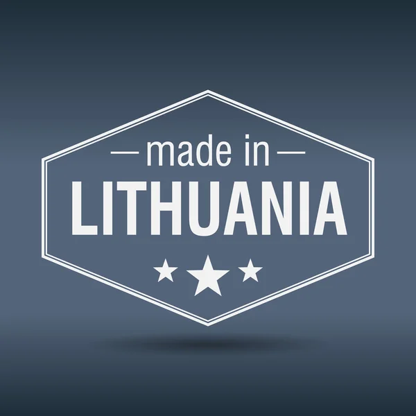 Gemaakt in Litouwen zeshoekige vintage whitelabel — Stockvector