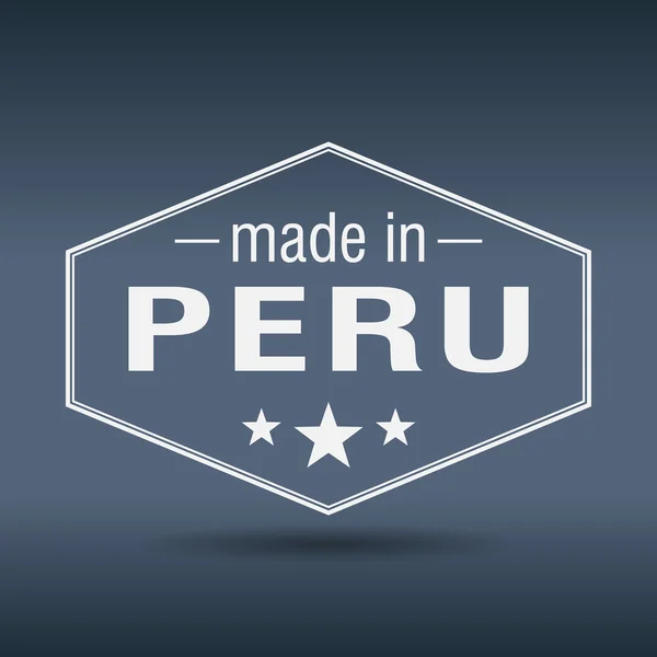 Made in Peru etichetta esagonale bianca vintage — Vettoriale Stock