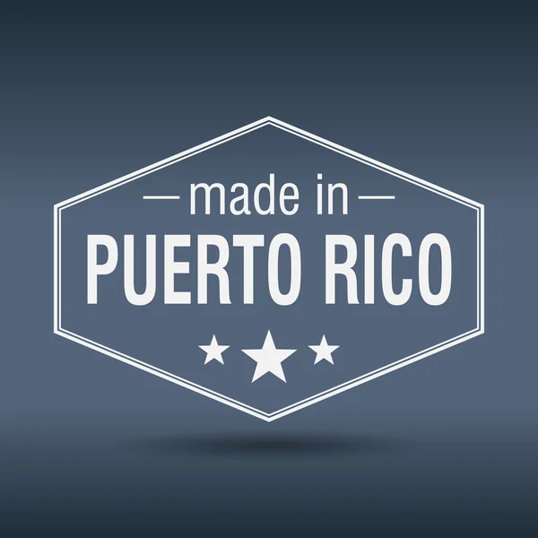 Hecho en etiqueta vintage blanca hexagonal de Puerto Rico — Vector de stock