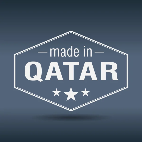Gjort i Qatar sexkantiga vit vintage etikett — Stock vektor