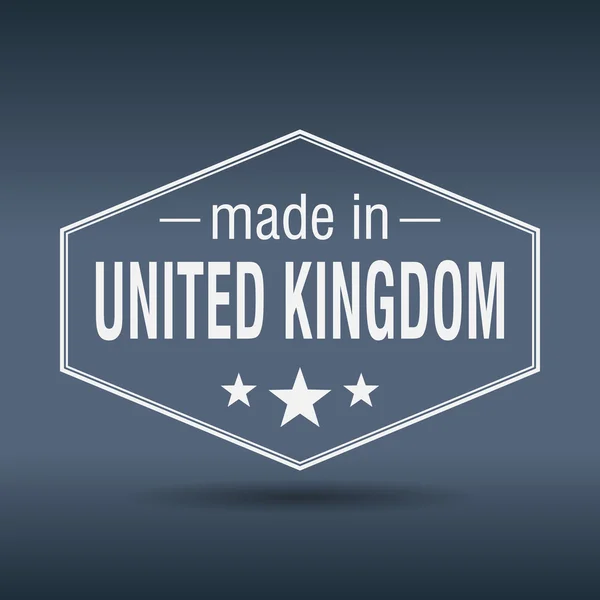 Feita no Reino Unido hexagonal etiqueta vintage branco — Vetor de Stock