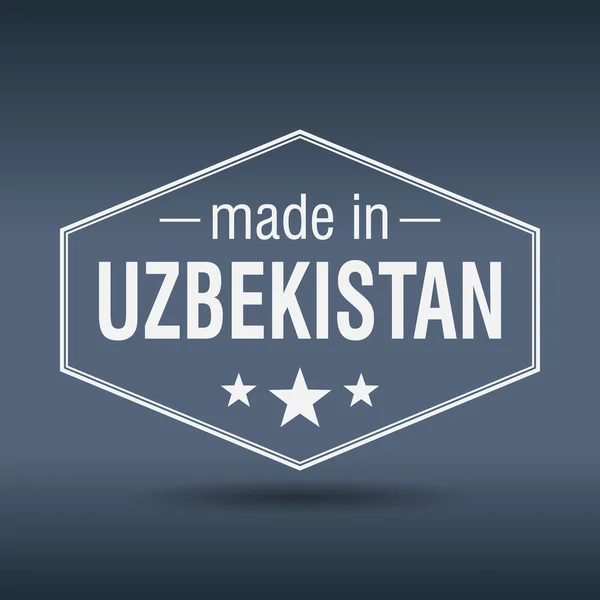 Özbekistan altıgen beyaz vintage etiket içinde yapılan — Stok Vektör