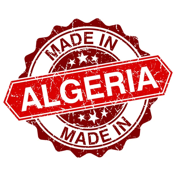Fabriqué en Algérie timbre rouge isolé sur fond blanc — Image vectorielle