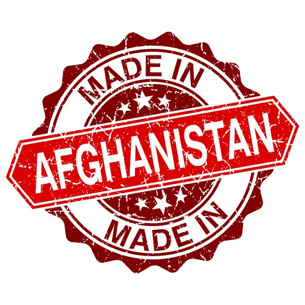 Vyrobené v Afghánistánu červené razítko izolovaných na bílém pozadí — Stockový vektor