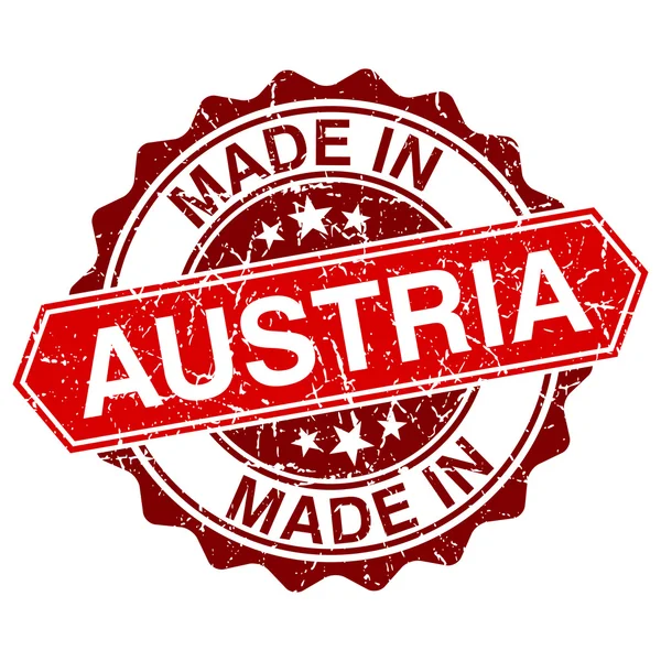 Hecho en austria sello rojo aislado sobre fondo blanco — Vector de stock