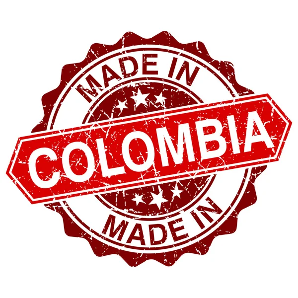 Fabriqué en Colombie timbre rouge isolé sur fond blanc — Image vectorielle