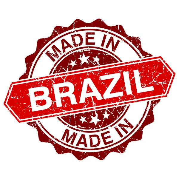 Vyrobené v Brazílii červené razítko izolovaných na bílém pozadí — Stockový vektor