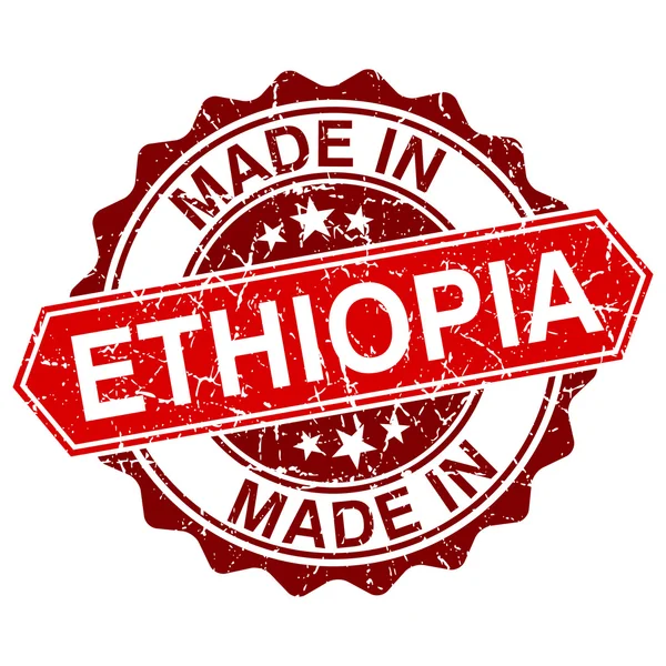 Gjort i Etiopien röd stämpel isolerad på vit bakgrund — Stock vektor