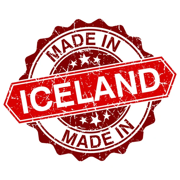 白い背景の赤いスタンプが分離したアイスランドで行われました。 — ストックベクタ
