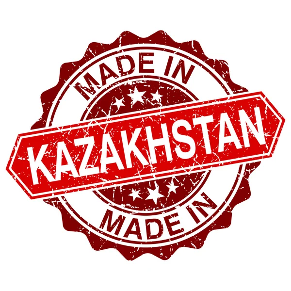 Fabriqué au Kazakhstan timbre rouge isolé sur fond blanc — Image vectorielle