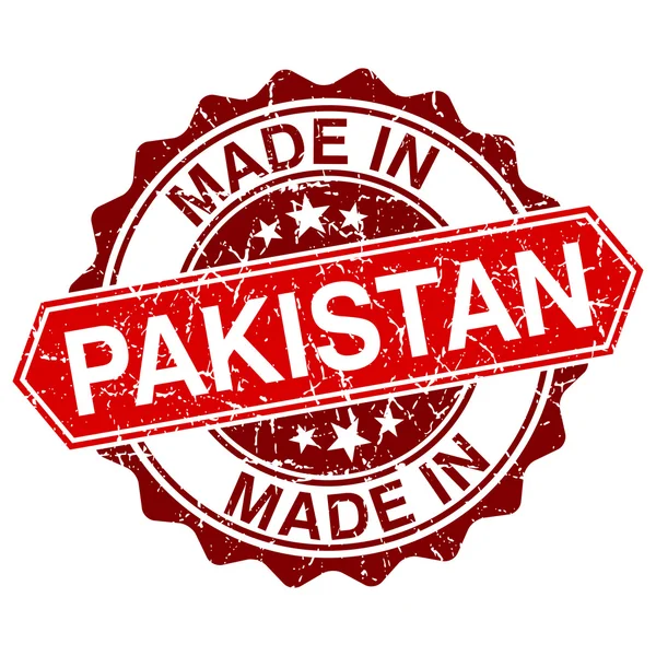 Hecho en Pakistán sello rojo aislado sobre fondo blanco — Archivo Imágenes Vectoriales