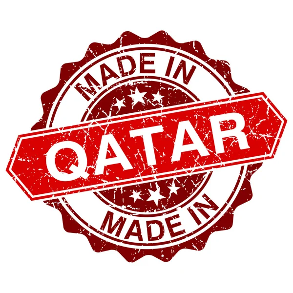 Gemaakt in Qatar rode stempel geïsoleerd op witte achtergrond — Stockvector