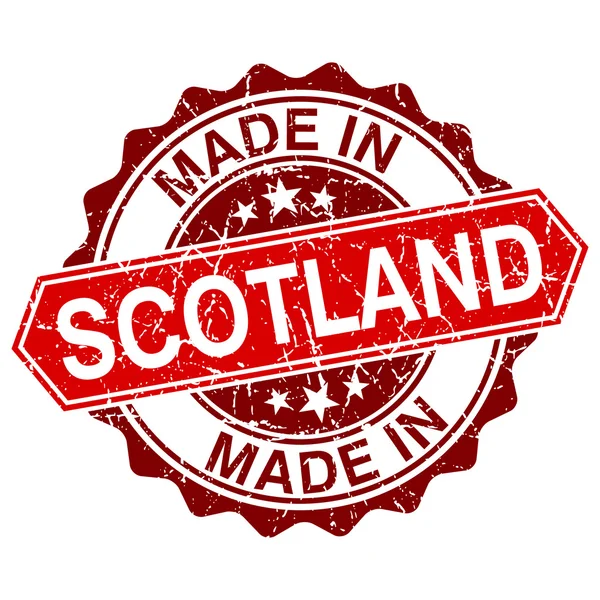 Gemaakt in Schotland rode stempel geïsoleerd op witte achtergrond — Stockvector