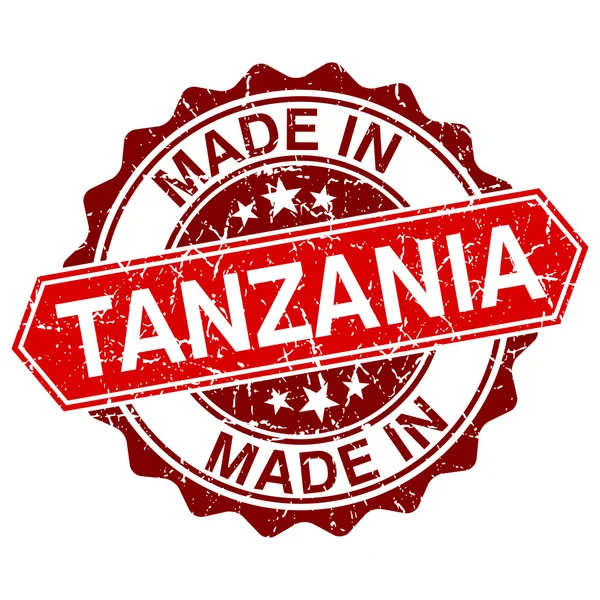 Hecho en Tanzania sello rojo aislado sobre fondo blanco — Archivo Imágenes Vectoriales