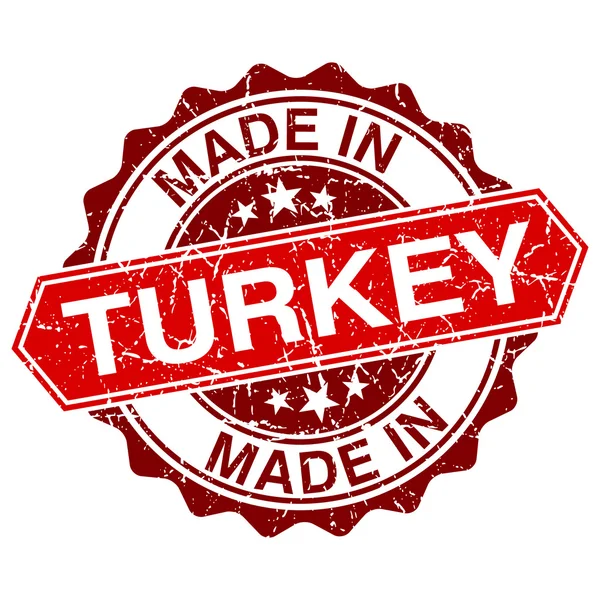 Gemaakt in Turkey rode stempel geïsoleerd op witte achtergrond — Stockvector