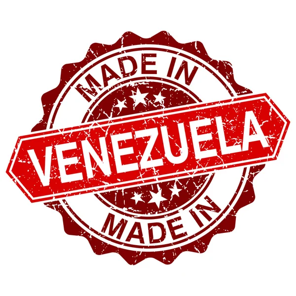 Gemaakt in Venezuela rode stempel geïsoleerd op witte achtergrond — Stockvector