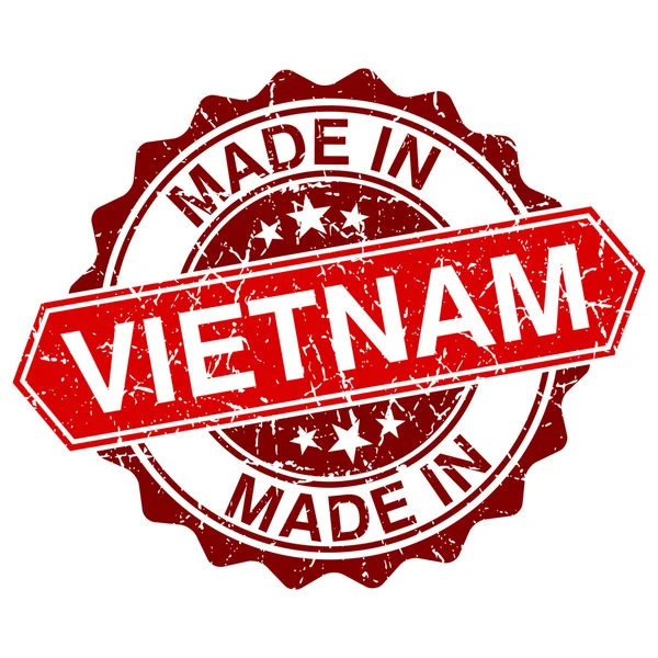 Tillverkade i Vietnam röd stämpel isolerad på vit bakgrund — Stock vektor