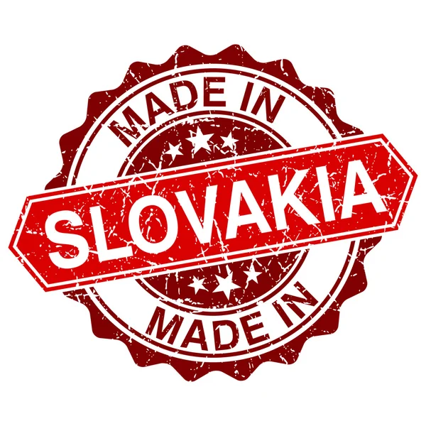 Gemaakt in Slowakije rode stempel geïsoleerd op witte achtergrond — Stockvector