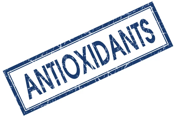 Antioxidants blue square stamp isolated on white background — Stock Photo, Image