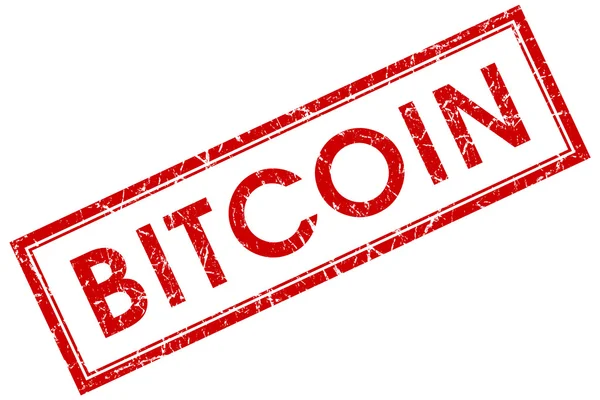 Bitcoin selo quadrado vermelho isolado no fundo branco — Fotografia de Stock