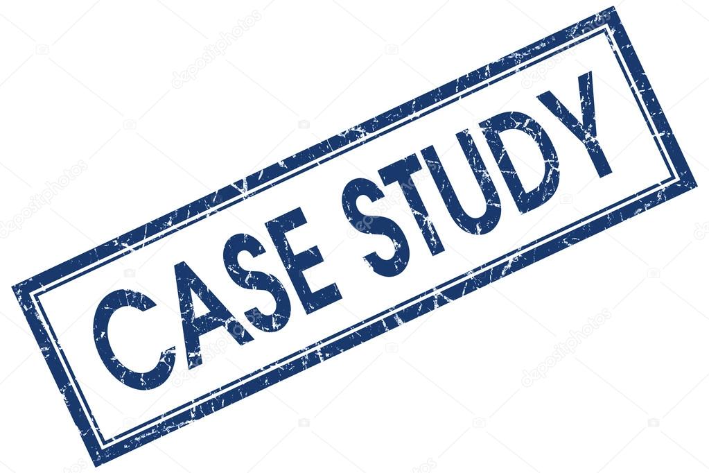 case study blue square stamp isolated on white background