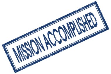 Mission accomplished blue square stamp isolated on white background clipart