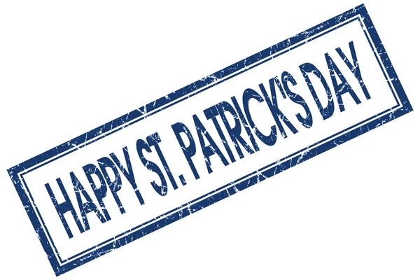 Happy St Patricks day blue square stamp isolated on white background — Stock Photo, Image