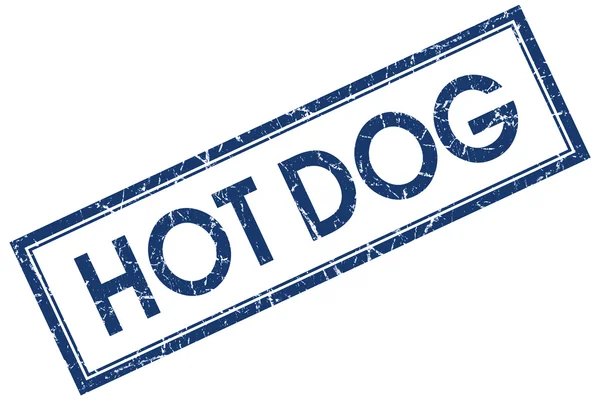 Hot Dog blauer quadratischer Stempel auf weißem Hintergrund — Stockfoto