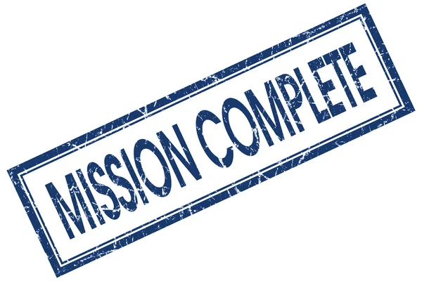 Mission complete blue square stamp isolated on white background — Stock Photo, Image