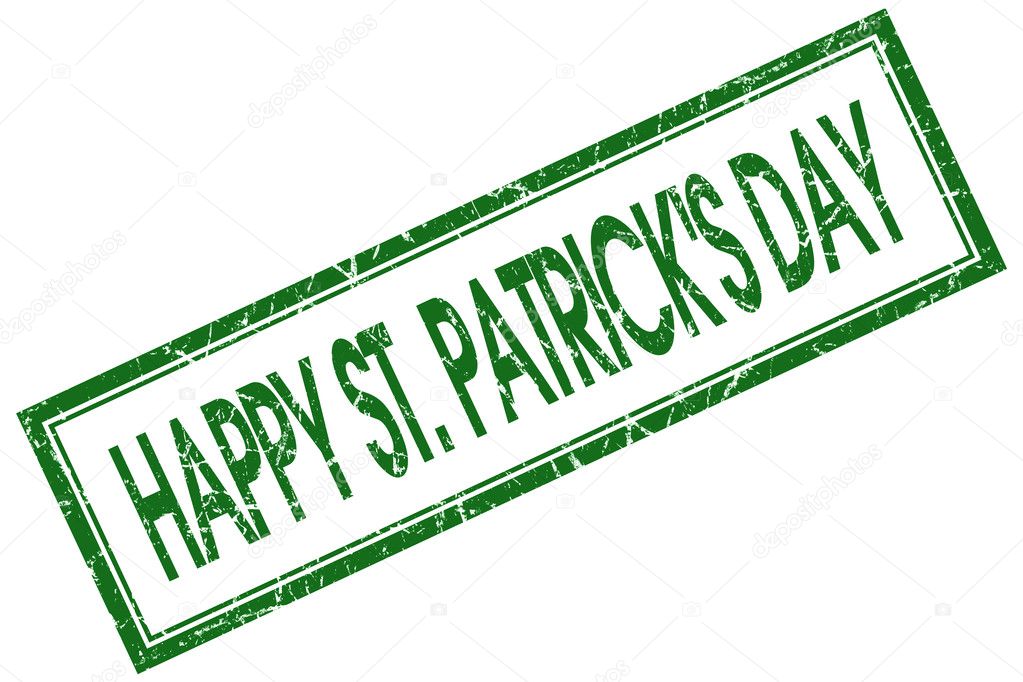 happy St Patricks day green square stamp isolated on white background