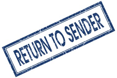 return to sender blue square stamp isolated on white background clipart