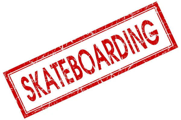 Skateboarding sello cuadrado rojo aislado sobre fondo blanco — Foto de Stock