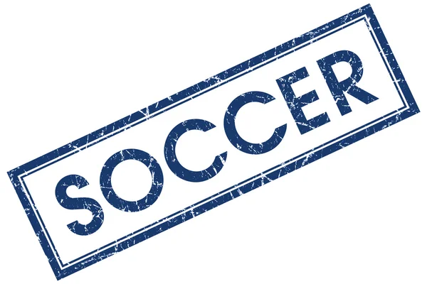 Fútbol azul sello cuadrado aislado sobre fondo blanco —  Fotos de Stock
