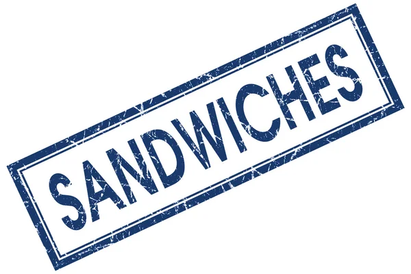 Sandwiches blue square stamp isolated on white background — Stock Photo, Image