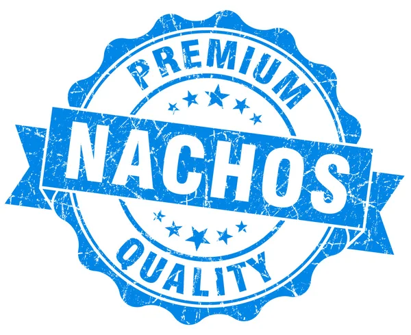 Nachos sigillo grunge blu isolato su bianco — Foto Stock