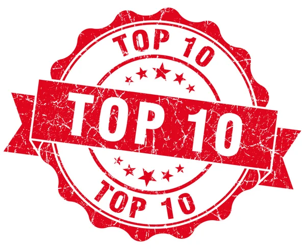 Top 10 guarnizione grunge rossa isolata su bianco — Foto Stock