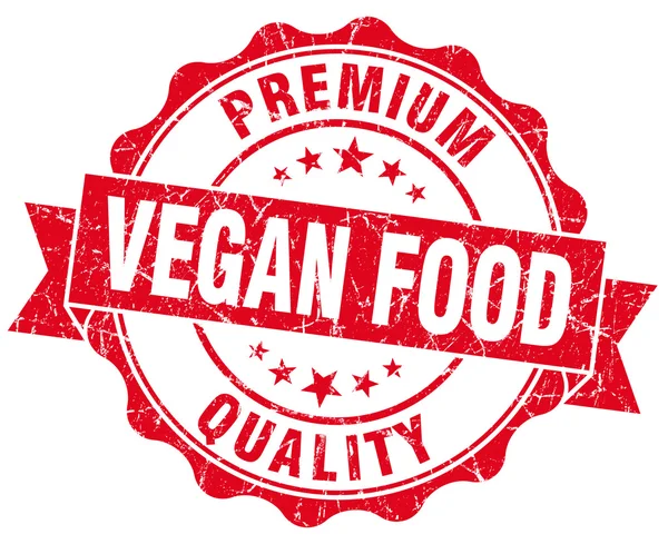 Veganské potraviny červená grunge pečeť izolované na bílém — Stock fotografie