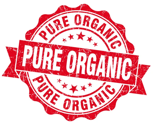 Selo grunge vermelho orgânico puro isolado em branco — Fotografia de Stock