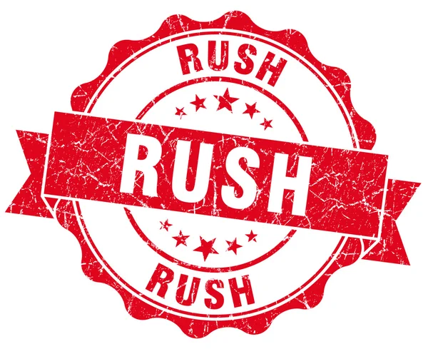 Rush rode grunge zegel geïsoleerd op wit — Stockfoto