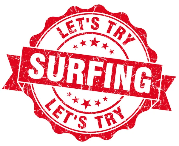 Surfing pieczęć czerwony ilustracja na białym tle — Zdjęcie stockowe