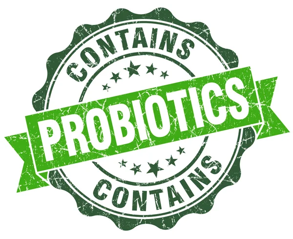 Contiene probiotici verdi sigillo vintage isolato su bianco — Foto Stock