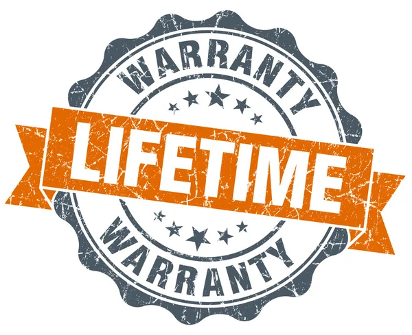 Lifetime warranty vintage orange seal isolated on white — Stock Photo, Image