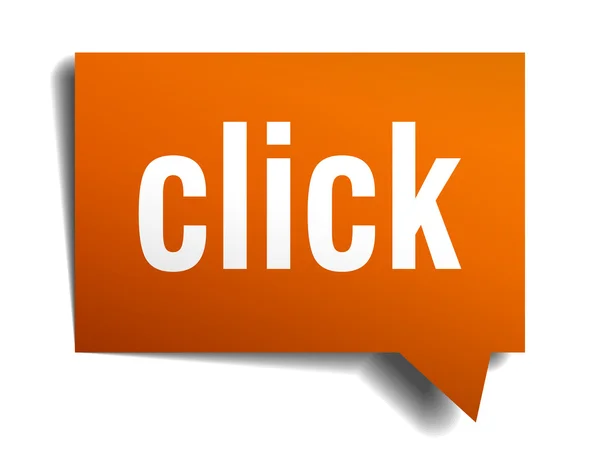 Haga clic en burbuja de habla naranja aislado en blanco — Vector de stock