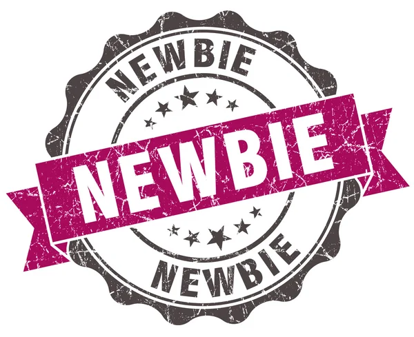 Newbie grunge βιολετί σφραγίδα απομονωθεί σε λευκό — Φωτογραφία Αρχείου