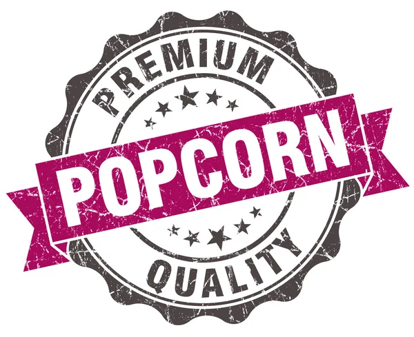 Popcorn grunge lila pecsétet a elszigetelt fehér — Stock Fotó