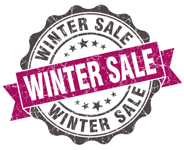 Inverno vendita grunge viola sigillo isolato su bianco — Foto Stock