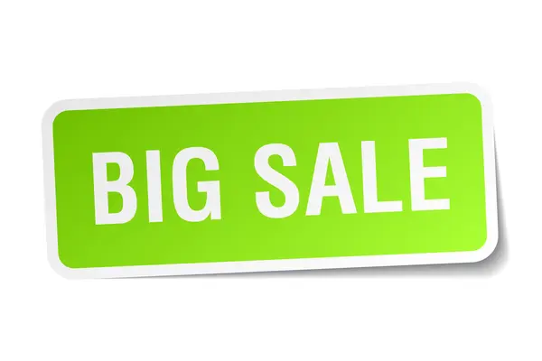 Big sale green square sticker on white background — Stock Vector
