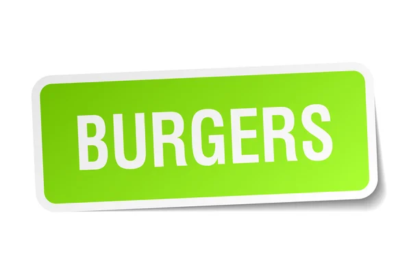 Burgers green square sticker on white background — Stock Vector