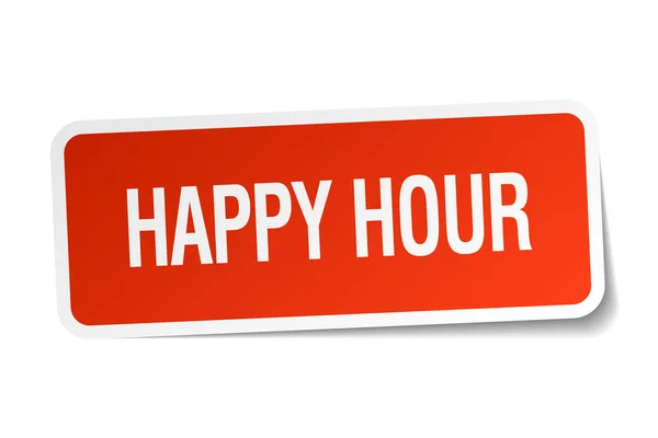 Happy hour adesivo quadrato rosso isolato su bianco — Vettoriale Stock